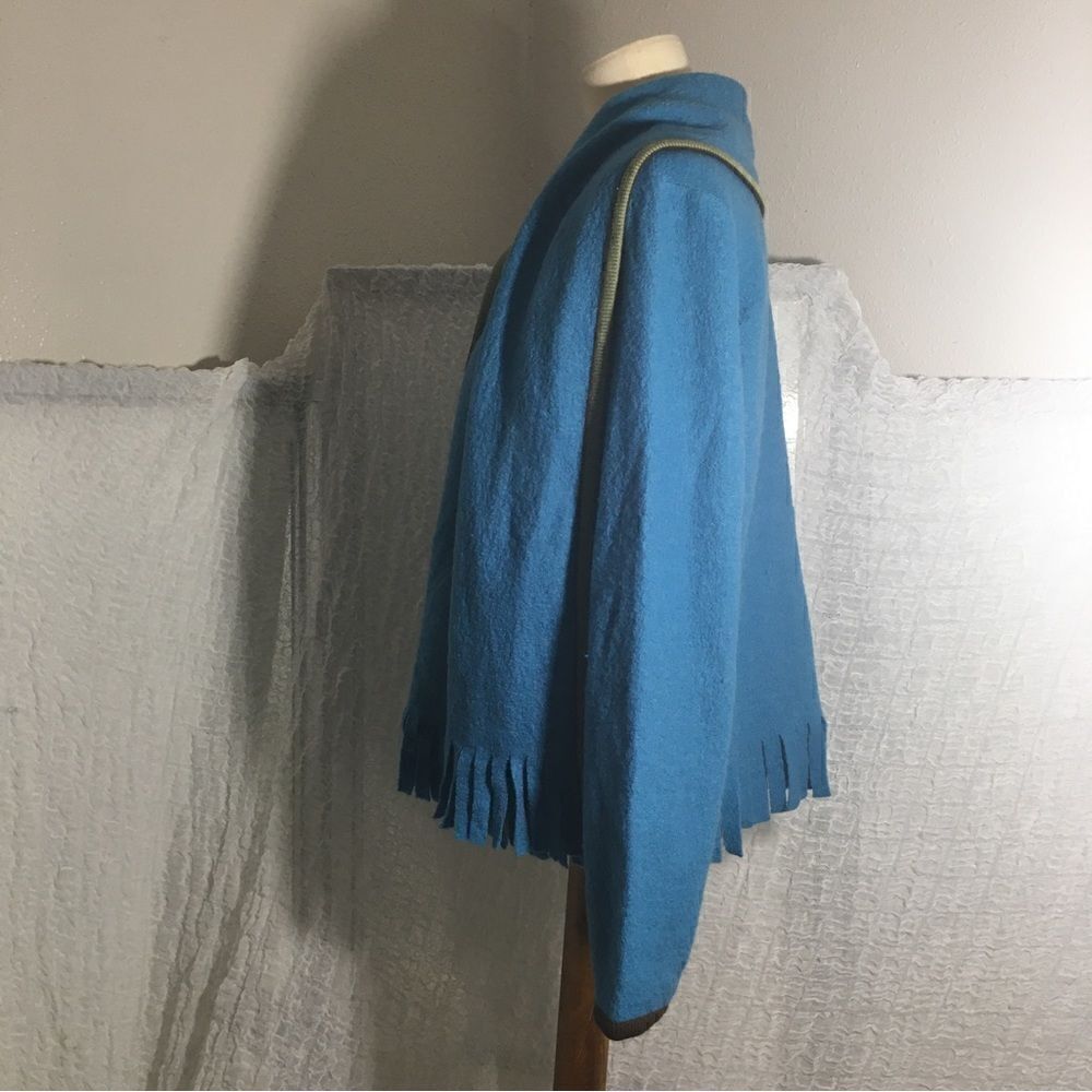 Hearts of Palm 100% Wool Blue Fringed Sweater Size Large - Picture 5 of 12